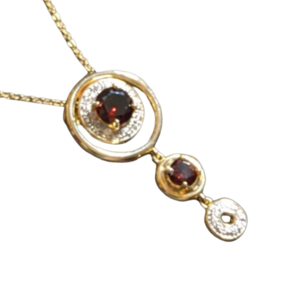 Triple Tier Sterling Silver Pendant With Genuine Garnets And Diamonds